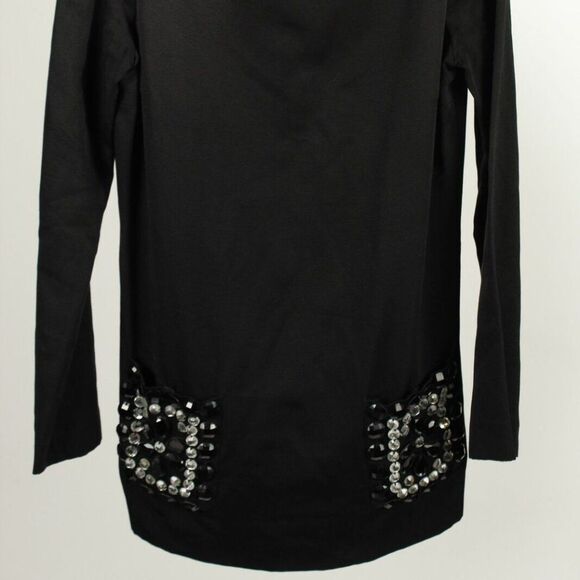 Tory Burch Womens Tunic Blouse Black Silk Embellished Beaded Long Sleeves Top 6 - Picture 3 of 6